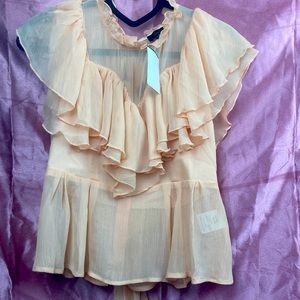 Peach ruffled sheer blouse